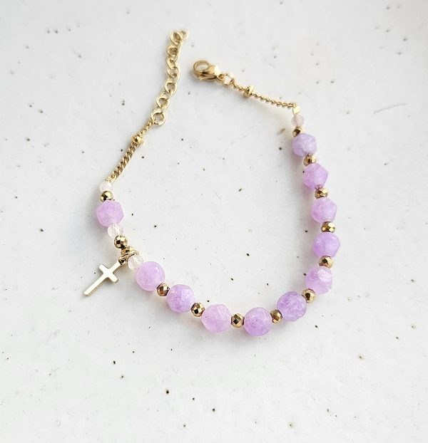 Bransoletka różaniec na rękę z kamienia Jadeit, krzyżyk ze stali chirurgicznej