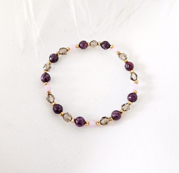 Bransoletka ochronna z kamienia Kwarc dymny, Kwarc różowy